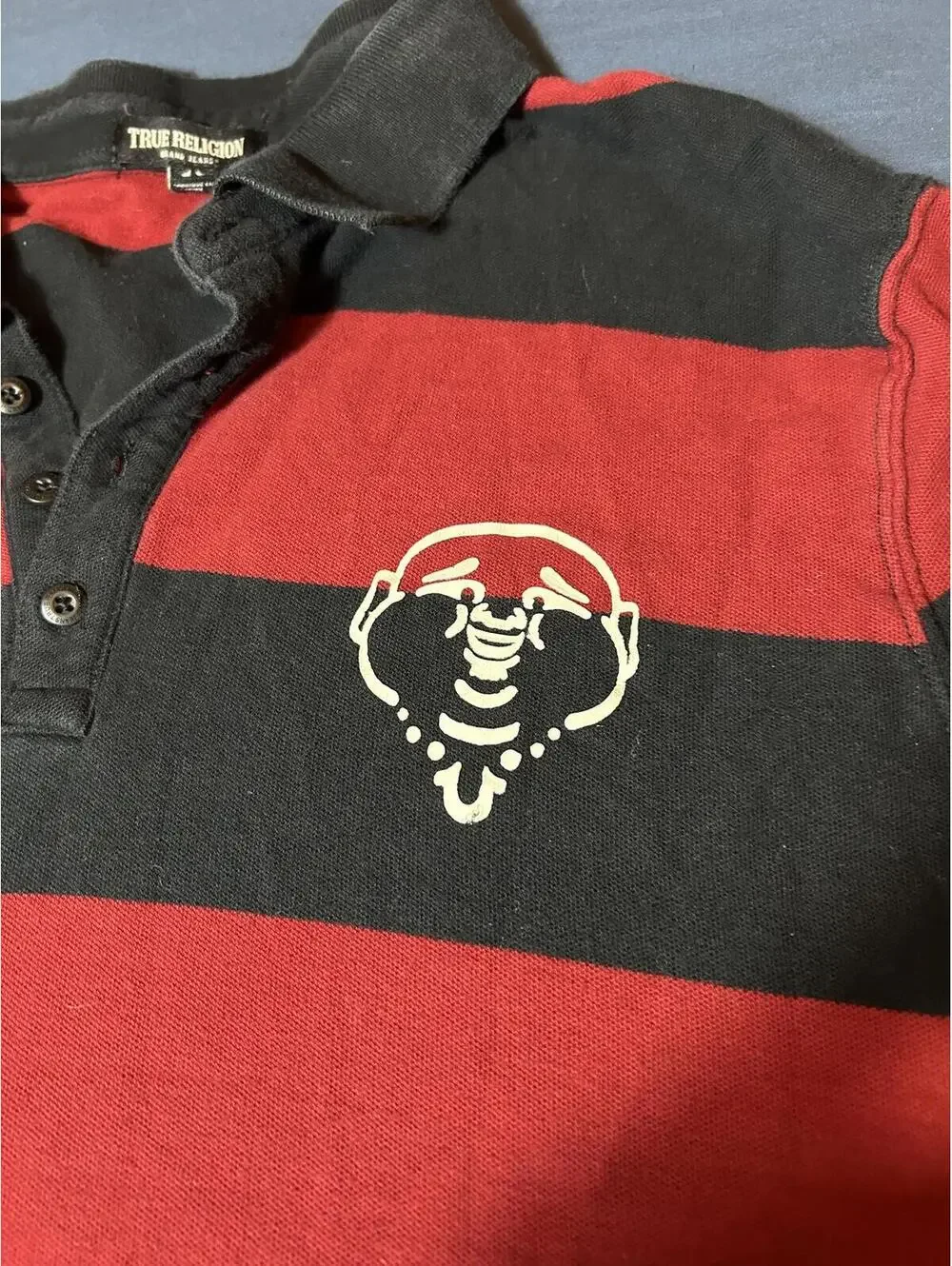 True Religion Black and Red Striped Polo Shirt Men's XL